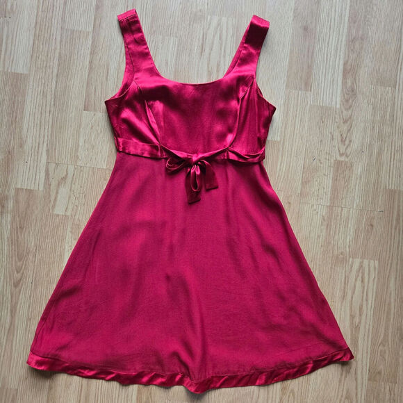 Rampage VTG 90s Y2K Red Satin Silky Bow Mini Dress 7 Coquette Feminine Romantic - Picture 6 of 11